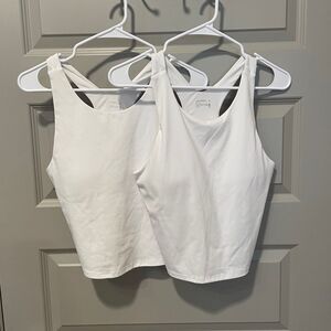 Bundle of 2 Jockey White Cropped Tank Tops with Built-in Bras, size L